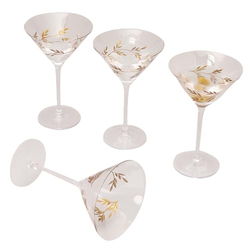 G Decor - Juego de 4 Copas de Martini botánicas, cristalería Elegante con Detalles de Hojas Doradas