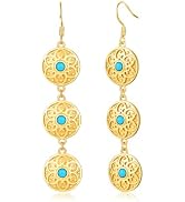 Dikixe Turquoise Dangle Earrings for Women,925 Sterling Silver Hook Western Floral Filigree Gold ...