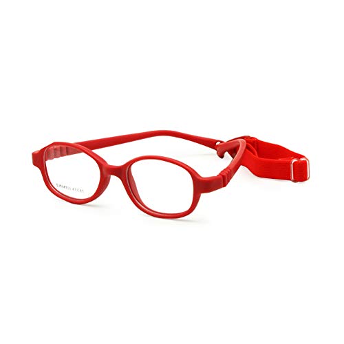 EnzoDate Marco de gafas para niños de 41 mm sin tornillos, gafas ópticas de una sola pieza con cordón de correa, gafas para niños, marco seguro para niños y niñas, Red, Talla única
