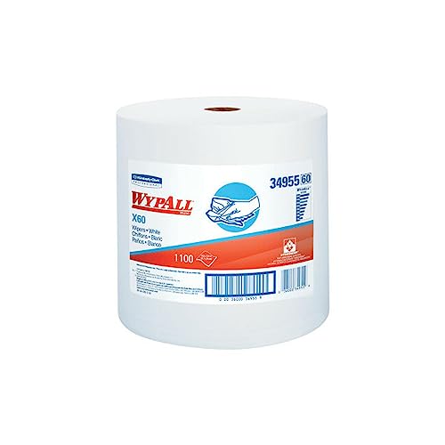 WypAll 34955 X60 Cloths, Jumbo Roll, White, 12 1/2 x 13 2/5, 1100 Towels/Roll