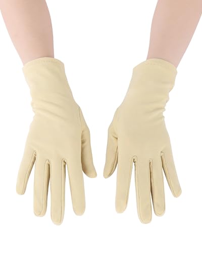 OURIZE Women Short Breathable Milk Silk Stretchy Gloves Lightweight Opera Prom Party Gloves for Wedding Party Halloween (Apricot One Size)