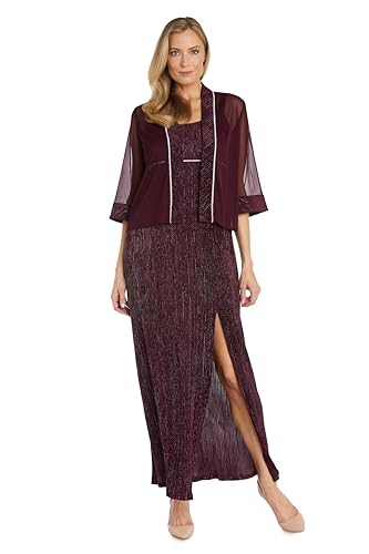 R&M Richards Women's Elegant Jacket Dress, Burgundy