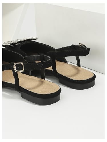 OYOANGLE Women's Rhinestone Decor Pointed Toe Slingback Flats Faux Suede Dress Sandals2