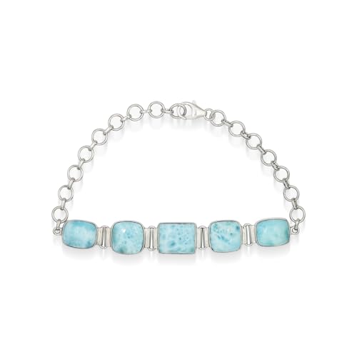 Bracelet Larimar bleu en argent rhodié, cabochon carré raffiné et pierre naturelle