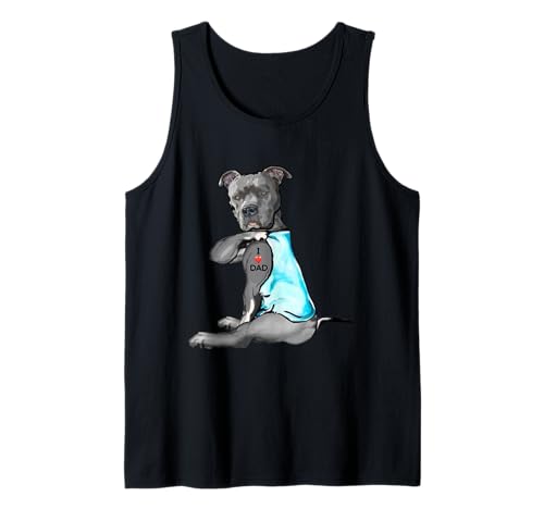 Funny Women Gifts Dog Pitbull I Love Dad Tattoo Gift Tank Top