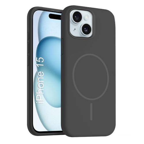 Image of iPhone 15 Silicone Magsafe Case | Shock Proof Design & Camera Protection | Premium Rubberised Apple iPhone 15 Cover (Microfiber Lining) | Magnetic Liquid Silicone - Black