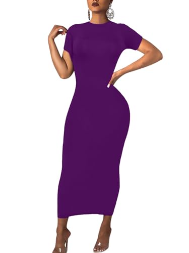 Image of Women's Long Bodycon Dresses Leopard Print Casual Maxi Club Party Tight Dress Short Sleeve