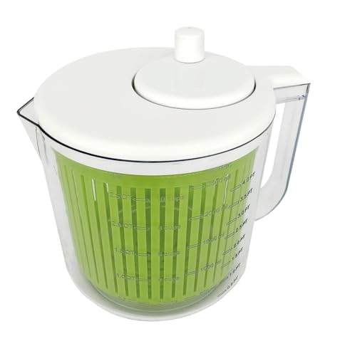BAUMALU - Mini essoreuse à salade compacte, en plastique robuste, avec manivelle ergonomique, couvercle transparent, idéale pour petites cuisines et préparations rapides, 2,5 litres, blanc transparent