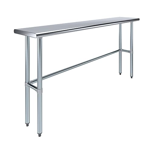 Image of AmGood Stainless Steel Work Table Open Base | Metal Work Bench (Stainless Steel Table Open Base, 72 inch Long x 14 inch Deep)