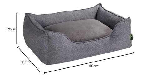 HUNTER Hundesofa BOSTON, gemütliches Hundebett mit Wendekissen, klassisches Design, weiches Kuschelsofa waschbar, rutschfest, Farbe: grau, Größe: S