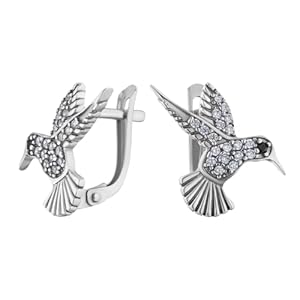 Funkelnde Kolibris! Zirkonia Klappcreolen aus 925 Sterling Silber | Schmuck-Ohrringe