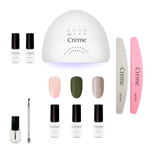 Kit de Uñas de Gel Crème Nails | Kit Básico con Lámpara LED/UV 48W y 3 Esmaltes Semipermanentes de 5ml c/u | Alta Pigmentación y Larga Duración...