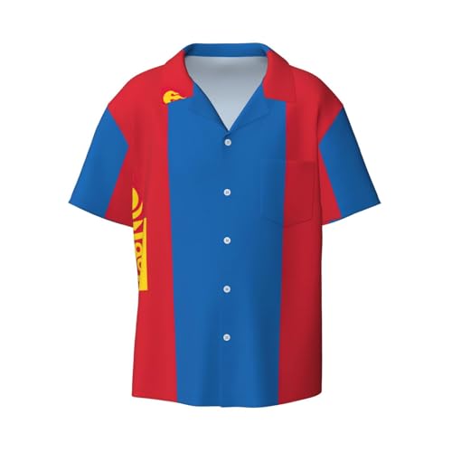 Chemise boutonnée homme imprimé drapeau mongol coupe droite regular avec poche