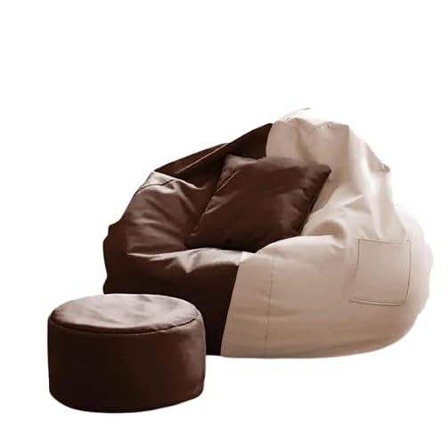 OHSTORE 4XL Bean Bag Cover Set in Faux Leather with Footrest & Cushion β No Filling, Ideal for Home, Office & Gaming Lounge, Cream & Brown (Only Cover) 3