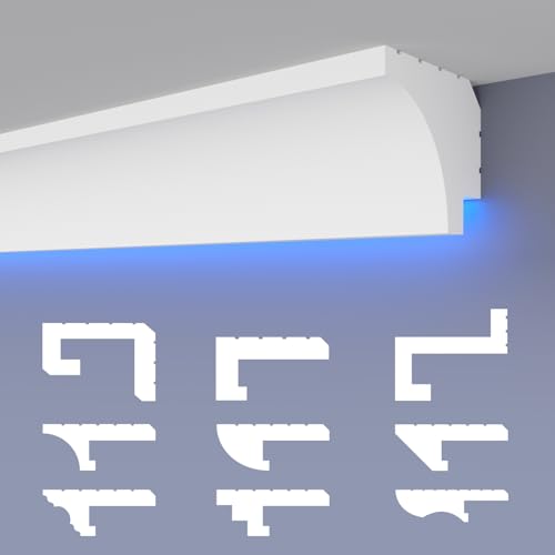 HEXIMO LED-Schattenfugenprofil Stuckleisten, indirekte Beleuchtung XPS-Styropor-Trockenbau-Deckenstuck Stuckleisten für Decken (30,6 Meter HLED 27)