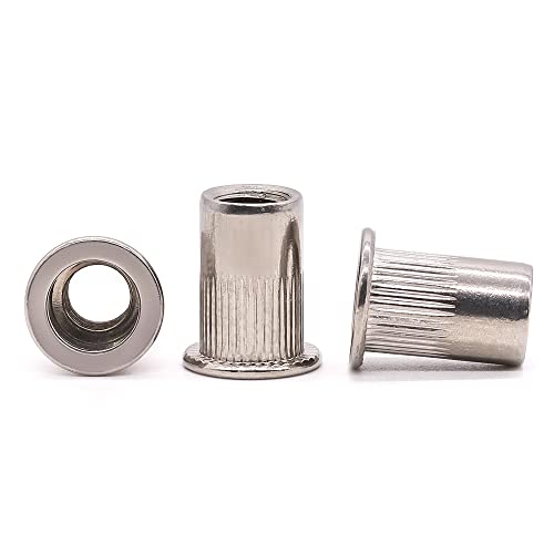Image of #8-32 Rivet Nut Stainless Steel 304 (18 /8), UNC Flat Head Threaded Insert Rivnuts, Knurled Body, 100 PCS