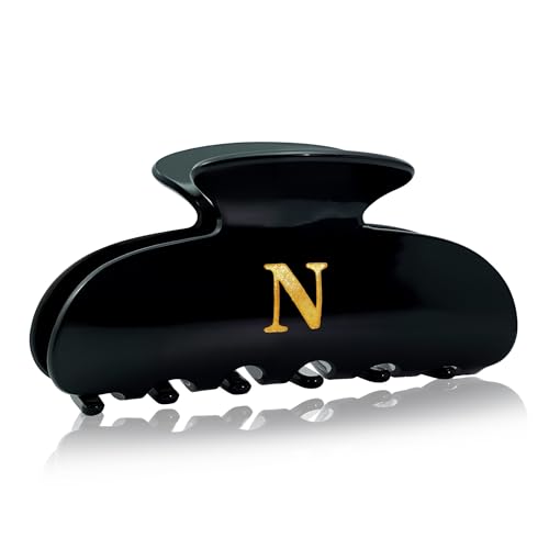 Image of Acrylic Letter Hair Clips for Women - Black Monogram Hair Claw Alphabet Large Hair Clip, Fashion Glitter Claw Clips Elegant And Durable Hair Accessory, Letter N