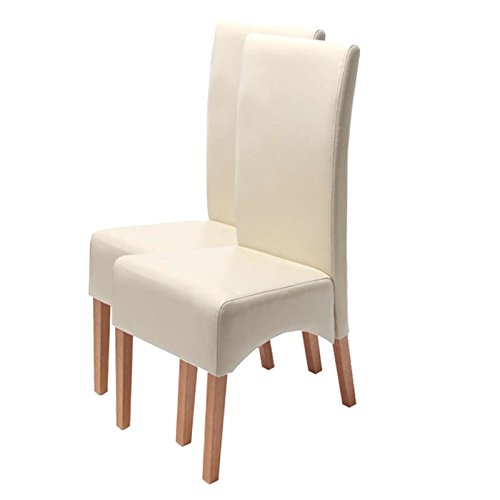 Mendler Lot de 2 chaises Latina Cuir reconstitué - Couleur crème, Pieds clairs