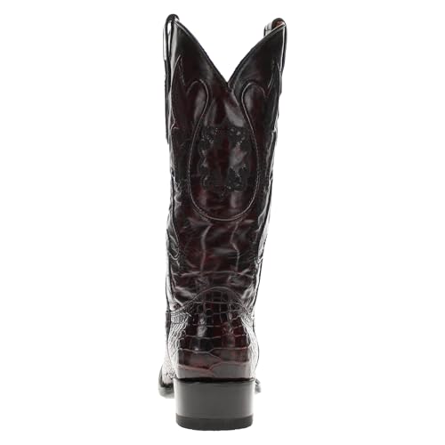 Image of Vaccari Men's Travis Genuine Black Cherry Alligator Belly Leather Narrow Square Toe Western Cowboy Boots - 7 EE