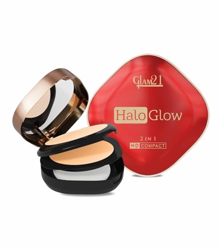 Image of Glam21 Halo Glow 2-in-1 HD Compact | 2 Matte Shades | Velvet Matte & Soft Glow Shimmer | Oil Control, Brightening & Radiant Finish | Enriched with Vitamin E |18gm,Caramel