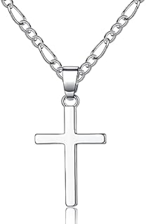 ITESSY Cross Necklace for Men Women, Silver & Gold Cross Pendant Necklace | 316L Stainless Steel Figaro Link Chain Necklaces Gifts for Christian Birthday Christma Thanksgiving Day