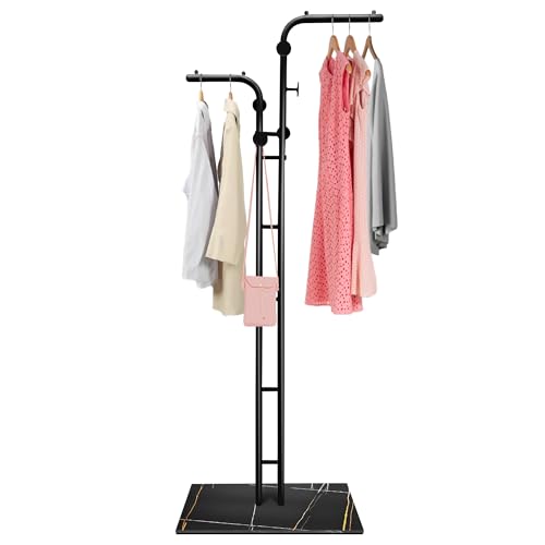 Montex Perchero independiente de doble polo, perchero independiente moderno con base de mármol natural, percha de pie para dormitorio, pasillo, oficina, espacio adicional para sombreros, bolsos, color
