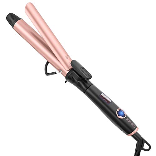 KIPOZI 1.2 Inch Curling Iron with Ceramic Coating Barrel, Hair Curler with Anti-scalding Insulated Tip, Dual Voltage,Include Heat Resistant Glove(Rose Pink)