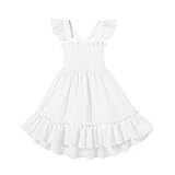 YOUNGER TREE Toddler Dress Girls Summer Ruffle Sleeveless Smocked Dresses Kids Beach Casual Sundress(White,3-4 T)