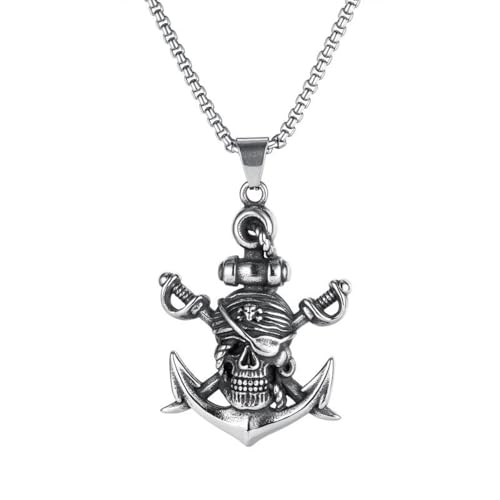 Bijoux de fête crâne de pirate pour hommes et collier viking rétro