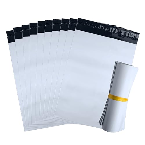 100 weiße, opake Kunststoff-Versandtaschen, selbstklebend, robust, manipulationssicher und wasserdicht (35 x 45 cm, 100 Stück)