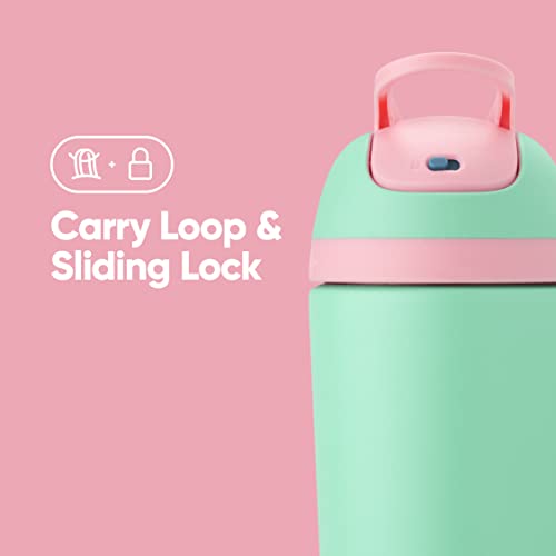 Image of Owala Kids Flip Insulation Stainless Steel Water Bottle with Straw, Locking Lid Water Bottle, Kids Water Bottle, Great for Travel, 14 Oz, Teal and Pink