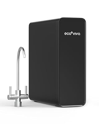 Ecoviva Under Sink Reverse Osmosis Water Filter, 8 Stage Tankless Reverse Osmosis System Reduce PFAS, RO & Filtered Water Options, 600GPD 2.5:1 Pure to Drain RO System, Filter Life Monitor Black