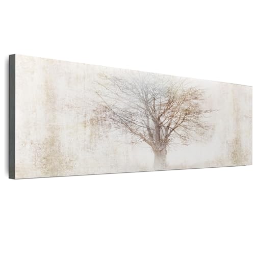 Decoracion pared naturaleza moderna con cuadros de marcos de madera y telares 120x40cm