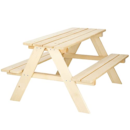 SPRINGOS Mesa infantil con bancos de madera 90 x 79 x 50 cm