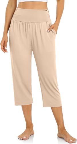Image of UEU Women's Yoga Capri Pants Loose Soft Drawstring Workout Sweatpants | Comfortable Stretchy Fabric, Casual Lounge Pants, Side Pocket, Workout Travel Daily Wear
