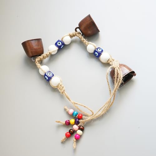 Boho Handmading Woven Evil Eye Brass Hanging Wind Chime Wall Decor - Image 3