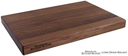 12 x 18 x 1.25 Edge Grain Walnut Bread Board - Light - No Groove Means Fewer Splits - Customize: Juice Grooves and Indented Handles - Free Rubber Feet Included - Cutting Board Made in USA