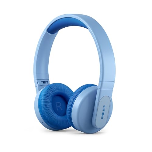 Philips TAK4206BL/00 Over Ear Bluetooth Kinder Kopfhörer Kabellos, Farbige LED-Leuchten, App mit Kindersicherung und 85dB Lautstärkebegrenzung, mit weichen Ohrpolstern, Blau, Einheitsgröße