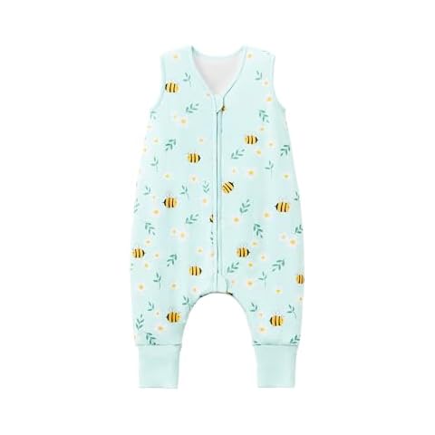 TADO MUSLIN Toddler Sleep Sack with Feet 18-36M 1.0 Tog 95% Rayon from Bamboo 5% Spandex Breathable Sleep Sacks Baby Walker Quilted Wearable Blanket with Legs 2-Way Zipper Little Bee Cover