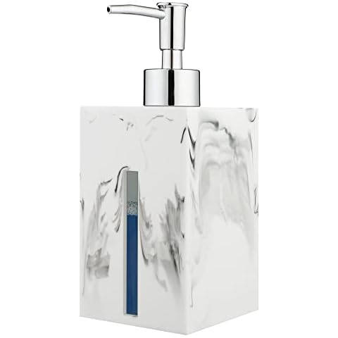 Gelory Marble Soap Dispenser,Resin Liquid Soap Dispenser with Plastic Pump for Bathroom and Kitchen(500ml/16.9oz) (White) Cover