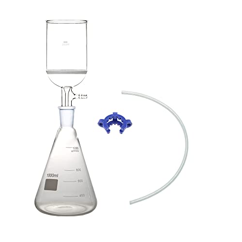Deschem 1000ml,Glass Suction Filter Kit,350ml 24/40 Buchner Funnel & 1L Erlenmeyer Flask