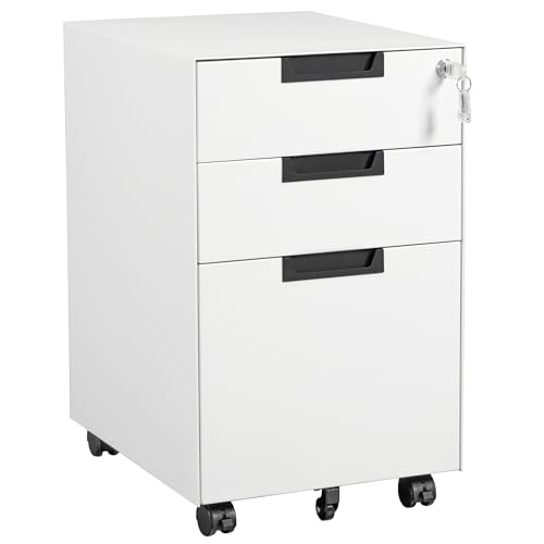 Image of Letaya 3 Drawer Mobile File Cabinet with Lock,Under Desk Metal Small Filing Cabinets for Home Office Organizer Letters /Legal /A4(Fully Assembled Except Wheels-White)