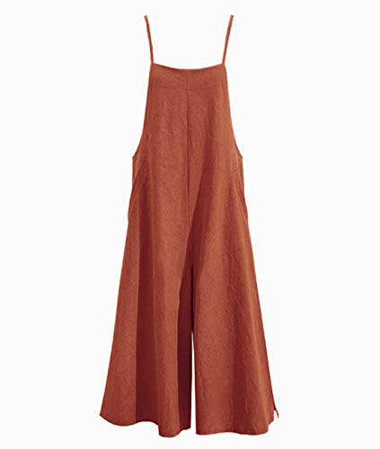 Yesno Women Casual Loose Boyfriend Bib Pants Summer Wide Leg Cotton Jumpsuits Rompers With Pockets Xs-5X (L Pzztyp2 Rust) #TOP5