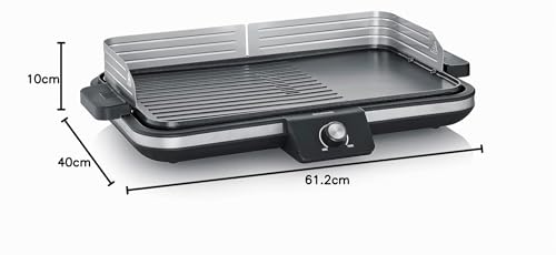 SEVERIN Plancha réglable jusqu'à 230°C, 2 300 W, Plaque de cuisson au revêtement antiadhésif pour viandes, poissons & légumes, Gril électrique avec bac récupérateur de graisse amovible, Noir, PG 8564