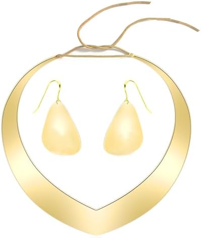 Halloween Costume Princess Gold Necklace and Earrings Collar Bib Simple Statement Necklace Jewelry Dangle Large Big Teardrop Earrings Party Costumes Accessories for Women