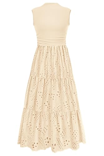 PRETTYGARDEN Summer Dresses for Women 2025 Casual Eyelet Sleeveless Wedding Guest Maxi Dress Tank Top Sundress with Pockets