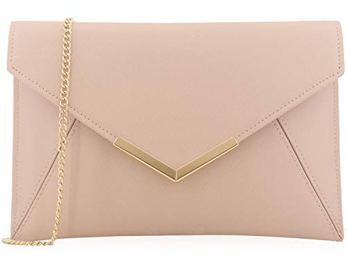 Dexmay Women Envelope Clutch Handbag Medium Saffiano Leather Foldover Clutch Purse Pearl Blush