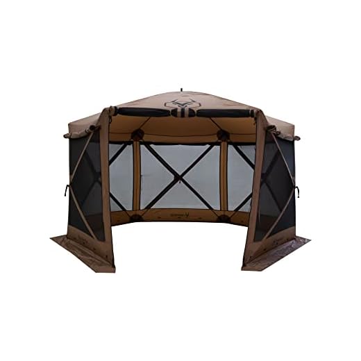 Gazelle Tents™, G6 Deluxe 6-Sided Portable Gazebo, Easy Pop-Up Hub Screen Tent, Waterproof, UV Resistant, Attached Wind Panels, 8-Person & Table, Badlands Brown, 86" x 124" x 124", GG610BR
