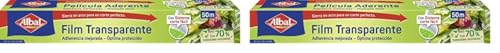 Albal Film transparente autoadherente - Papel film alimentario de corte fácil, papel de cocina transparente extra ancho para todo tipo de recipientes, con 70% materiales reciclados, 50 m x 32 cm