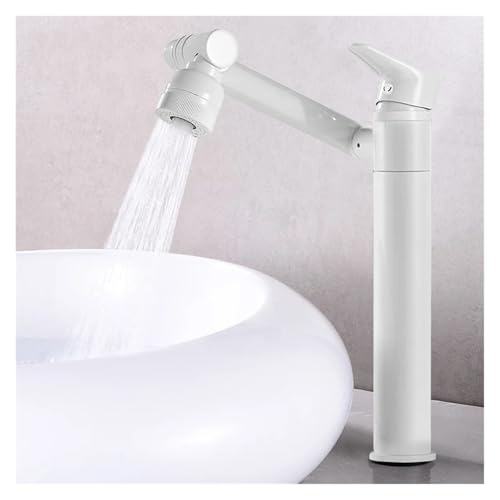 Grifo de fregadero giratorio blanco con chorro y ducha para agua fría y caliente 2